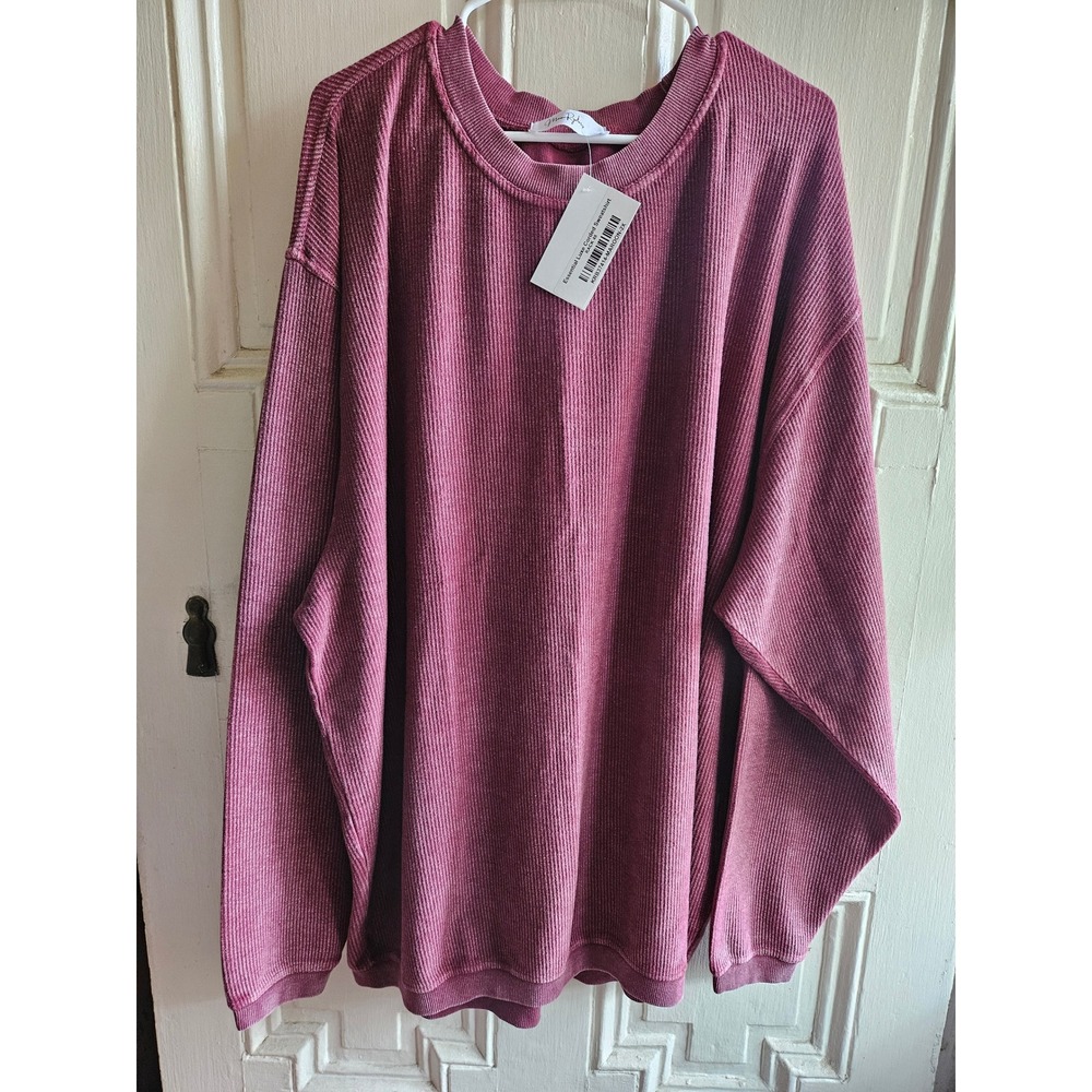 Moon Ryder Essential Luxe Corded Sweatshirt Maroon Mineral Wash 2X KRB37414